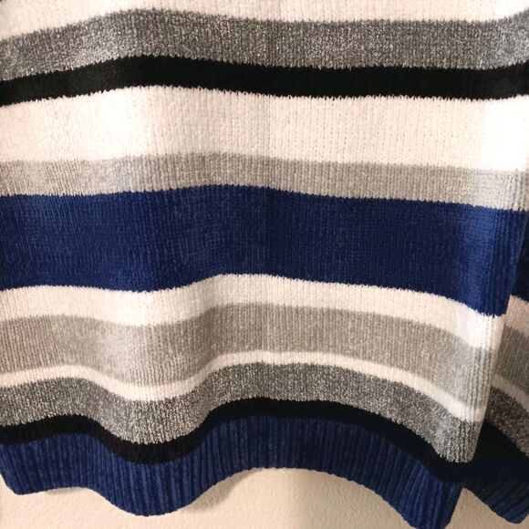 Alfred Dunner Chenille Stripe Beaded Sweater Sz L Blue White Black Gray Crewneck - Picture 8 of 11
